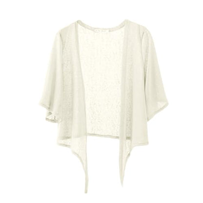 Shiyifa Women's Shrugs 3/4 Sleeve Open Front Cardigan Lightweight Tie Front Bolero Shrug - color: Beige, size: Large