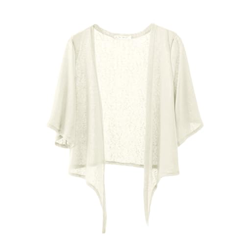 Shiyifa Women's Shrugs 3/4 Sleeve Open Front Cardigan Lightweight Tie Front Bolero Shrug - color: Beige, size: Medium