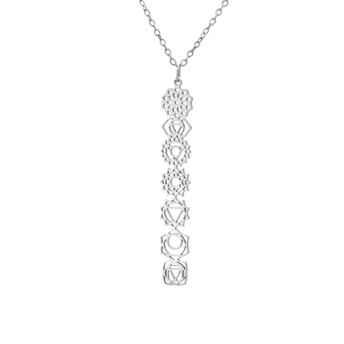 Dreamtimes 7 Chakra Necklace for Women Stainless Steel Spiritual Healing Pendant Necklace for Meditation Yoga Lover for Christmas - color: Silver