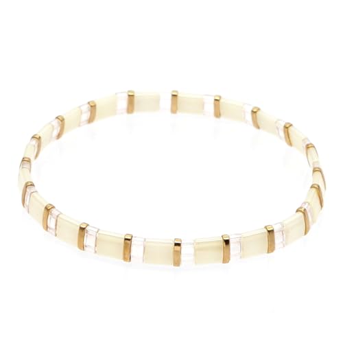 Summer Candy Colors Tila Flat Seed Beads Stretch Strand Bracelet for Women- Trendy Unique Friendship Handmade Mixed Colorful Square Beaded Link Bracelets Stackable Jewelry Gifts - color: 0055B