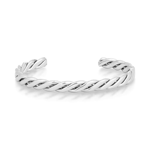COBI Minimalist Stainless Steel Bracelet, Polished Chunky Open Bangle,Twisted Rope Cuff Bracelet, Durable Hypoallergenic Stackable Jewelry 5.6/5.7/5.9 Inch - style: Engraved Cuff - Silver
