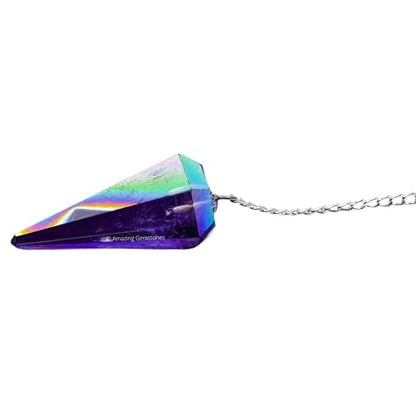 Amazing Gemstone Amethyst Aura Quartz Crystal Pendulum for Divination - Certified Dowsing Crystals and Healing Stones for Chakra Balancing and Meditation - Enhance Reiki Spiritual Growth - color: Amethyst Aura Quartz