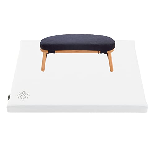 Bamboo Bench and Zabuton Meditation Mat Bundle - Small Kneeling Meditation Bench with Locking Magnetic Hinges - Wooden Kneeling Ergonomic Bamboo Seiza and Mat for Meditation