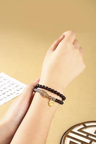 Women’s Wooden Beaded Bracelet, Healing Prayer Mala, Natural Red Sandalwood, Handmade, 52 Beads 6mm, 13.8" Double‑Wrap Stretch, for Meditation, Blessing & Luck, with Pouch, Ideal Gift for Family & Friends