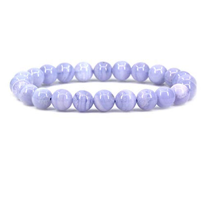 Amandastone Natural Gemstone 8mm Round Beads Stretch Bracelet 7 Inch - color: Blue Lace Agate