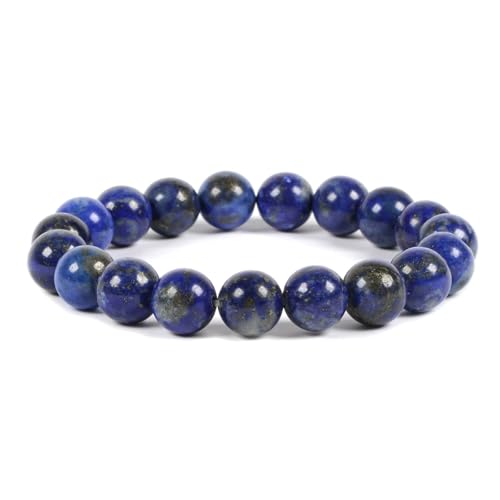 Justinstones Gem Semi Precious Gemstone 10mm Round Beads Stretch Bracelet 7 Inch Unisex - color: Natural Lapis