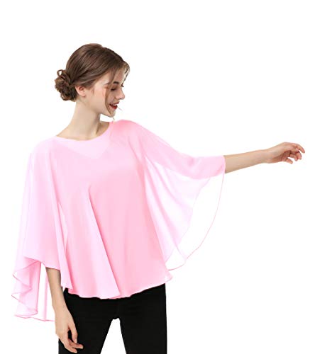 Capes for Womens Casual chiffon shawl Casual Chiffon Cape Sheer shawls and wraps Poncho Capelets Cover Up - color: Pink