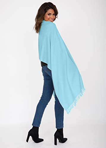 likemary Pashmina Shawls and Wraps - Large Merino Wool Blanket Scarf for Women - Handmade Travel, Meditation & Festival Wrap - color: Crystal Blue 28" X 80"