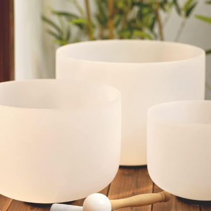 Hye-eun 3pcs 8"B 10"F 12"C Frosted Quartz Crystal Singing Bowl Set 432hz with Free Carry Bag Mallets & Rubber for Sound Healing Bath Keep Balance Therapy Meditation Yoga