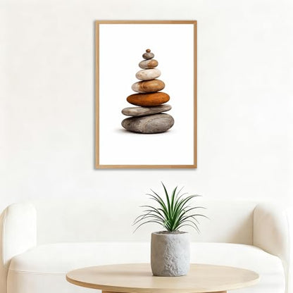 Framed Zen Stone Stack Poster Canvas Print Art Wall Art Painting Pictures Wall Decor Minimalist Aesthetic Home Decor Living Room Bedroom Apartment (Wooden Framed,12“LX16 W)
