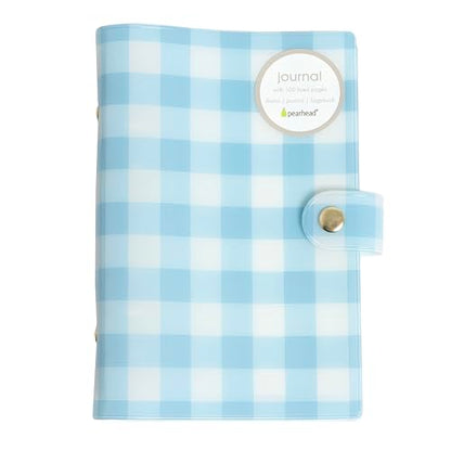 Pearhead Blue Gingham 5x7 Binder Journal with Snap Closure – 1 Inch Round Ring 6 Ring Refillable Notebook – 100 Lined College Ruled Pages, Thick 100 GSM Paper – Small PVC Planner Organizer, Journal Gift For Women - color: Blue Gingham Spiral Journal
