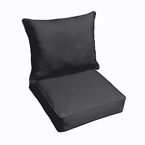 Sorra Home Deep Seating Cushion Set - Outdoor Chair Pad & Back Pillow, Water & Fade Resistant for Patio Furniture with Plush Foam - Black (23" x 25" x 5")