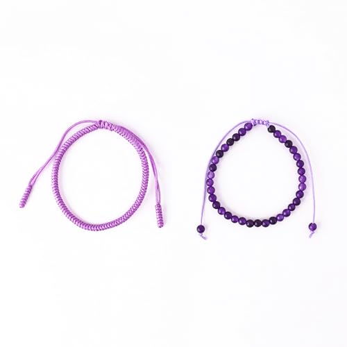 Natural Stone Healing Bracelet Tibetan Braided Style with Adjustable Rope String & Protective Energy Jewelry Gift for Womens & Men - color: Amethyst-Purple