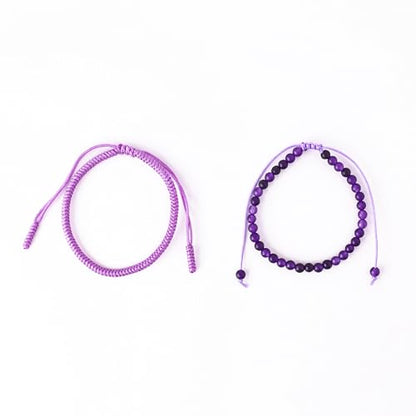 Natural Stone Healing Bracelet Tibetan Braided Style with Adjustable Rope String & Protective Energy Jewelry Gift for Womens & Men - color: Amethyst-Purple