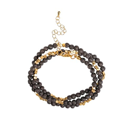4mm Mini Beads Natural Stone Adjustable Bracelet For Women, Energy Charm Jewelry, Birthday Gift - color: Lava Stone