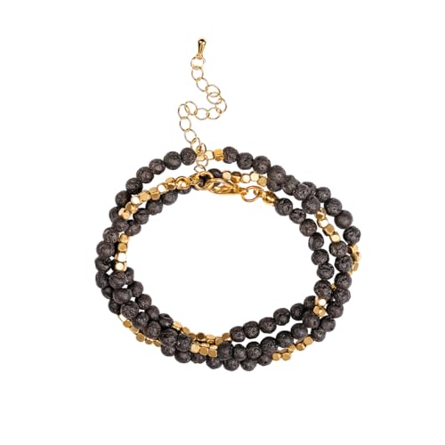 4mm Mini Beads Natural Stone Adjustable Bracelet For Women, Energy Charm Jewelry, Birthday Gift - color: Lava Stone