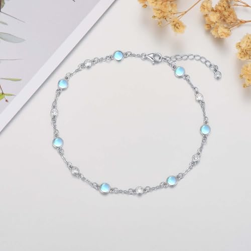 Anklet Bracelet for Women 925 Sterling Silver Natural Stone Chain Ankle Bracelet Beach Summer Fine Jewelry Birthday Mothers Day Gifts for Women Her Mom