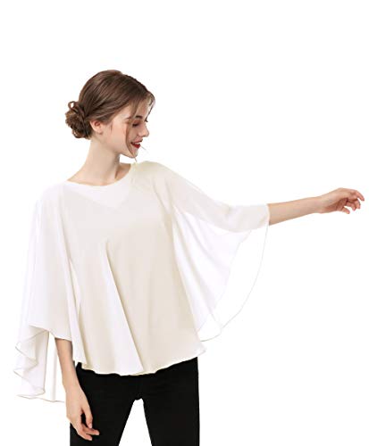 Capes for Womens Casual chiffon shawl Casual Chiffon Cape Sheer shawls and wraps Poncho Capelets Cover Up - color: Pale Champagne