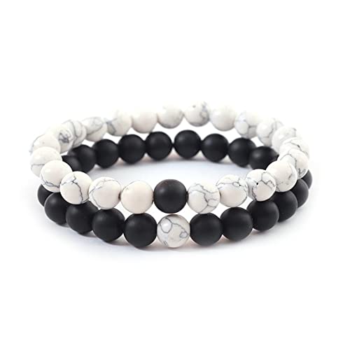 2Pcs Matte Lava Rock Volcanic Stone Beads Stretch Bracelet Stacking Frosted Gemstone Turquoise Seed Bracelet for Men Women Couple Stress Relief Aromatherapy Jewelry Gift - color: A matte