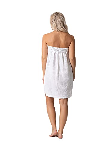 Turkish Linen Women’s Waffle Spa Body Wrap with Adjustable Closure - color: White, size: One Size