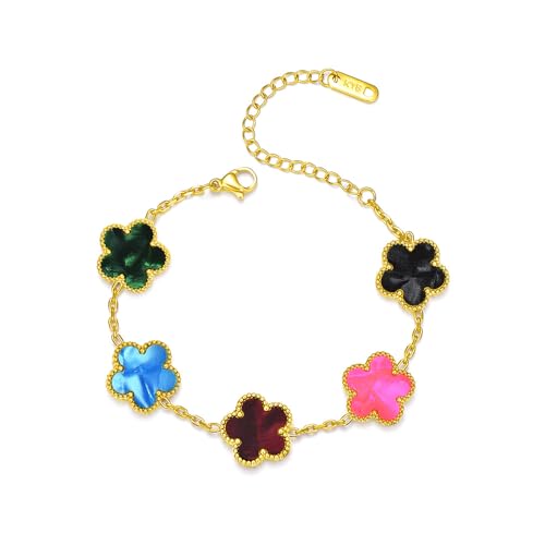 FLY FEI 18K Gold-Plated Four Leaf Clover Bracelet for Women,Adjustable lucky Bracelet Set Jewelry Gift-Hypoallergenic Charm for Birthdays, Wellness & Daily Wear - color: style08-Five colors