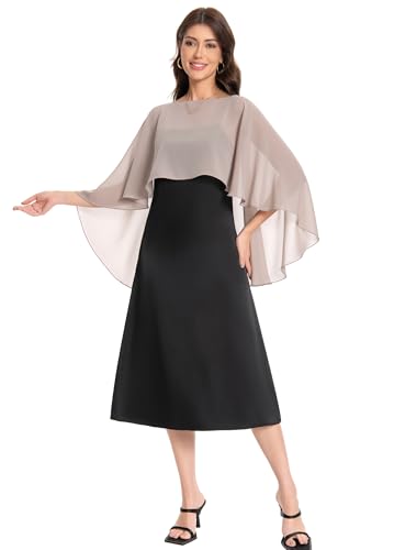 Baoqiya Women's Capelet Shawls and Wraps for Evening Dresses Soft Bridesmaid Shawl Chiffon Cape Wedding Cover Up - color: Khaki)