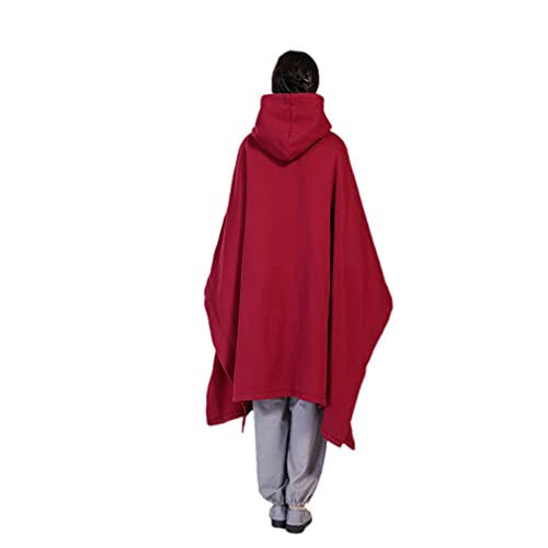 QIEZI Unisex Meditation Hooded Sit-in Cloak - color: Maroon, size: Large