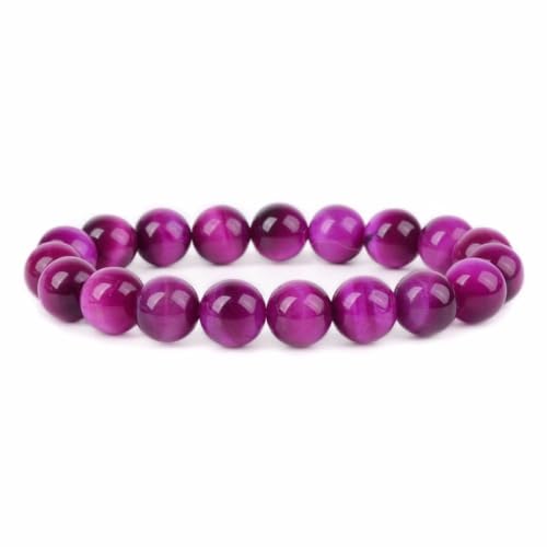 Justinstones Gem Semi Precious Gemstone 10mm Round Beads Stretch Bracelet 7 Inch Unisex - color: AA Dyed Rose Tiger Eye