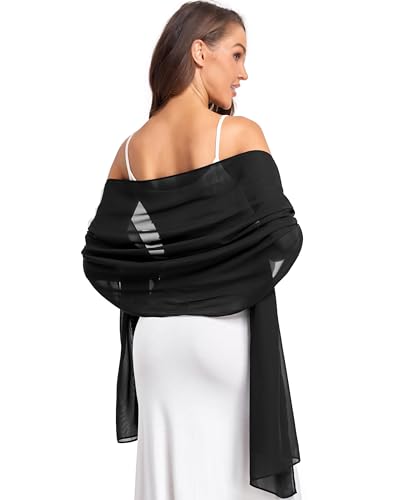 Soft Chiffon Scarfs Shawls and Wraps for Evening Dresses Wedding Shawl Wraps Bridal Scarve for Women - color: Black, size: One Size