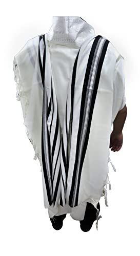 100% Wool Kosher Mehudar Badats Traditional Tallit Prayer Shawl, Tallit with a super elegant look - color: With Black Stripes, size: Size 60 - 75 X 55 Inch