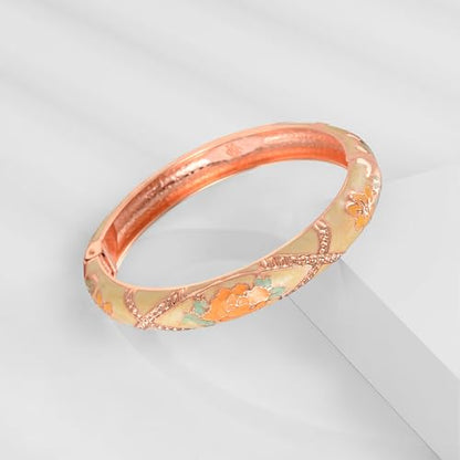 UJOY Classic Cloisonne Bracelets Enamel Jewelry Plated Bamboo Flower Cuff Metal Bangle for Women Gift Box - color: A108-2 Pcs Set-Yellow