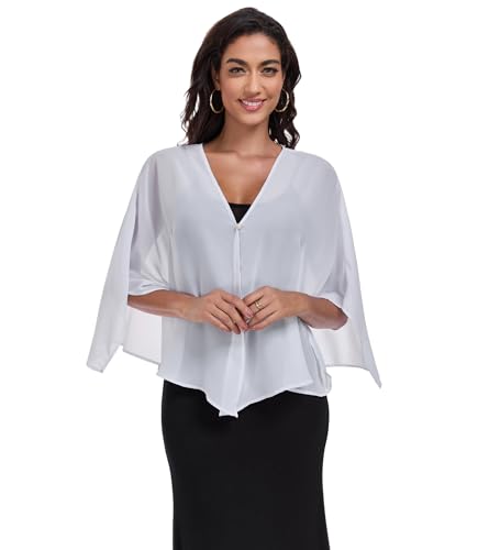 Shawls and Wraps for Evening Dresses Chiffon Soft Shawl for Wedding Guest Party Cover Up - color: White