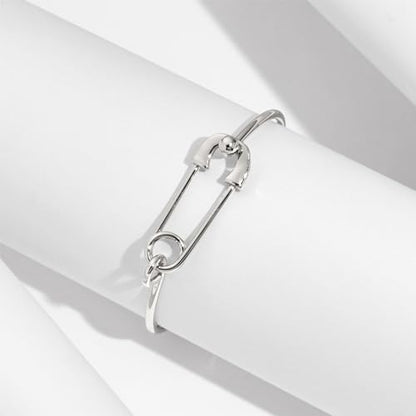 Gold Silver Link Bangle Bracelet for Women Simple Thin Cuff Bangle Bracelet Minimalist Jewelry - color: Silver