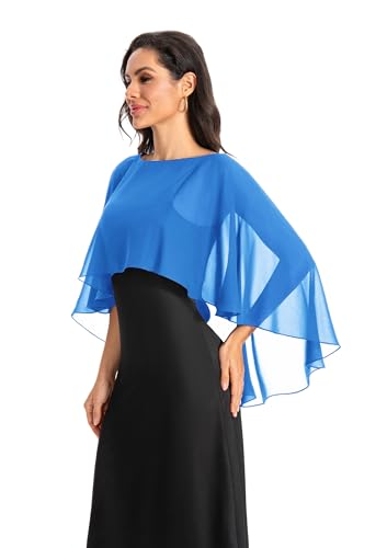 Baoqiya Women's Capelet Shawls and Wraps for Evening Dresses Soft Bridesmaid Shawl Chiffon Cape Wedding Cover Up - color: Blue