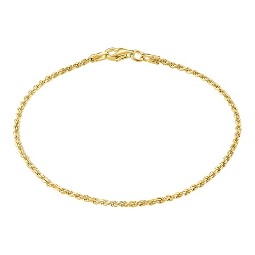 KISPER 18K Gold Plated 925 Sterling Silver Chain Bracelets for Women, Waterproof Tarnish Resistant, Curb/Rope/Figaro/Mariner Link Bracelet, 6.5, 7, 8, 9 Inch - size: 6.5 inches (X-Small), style: Rope