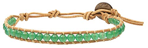 Infinityee888 Leather Bracelet Light Brown Wrap Beads Natural Stone Adjustable for Men Women Teen Yoga Handmade Bohemian Gypsy Boho - color: Green