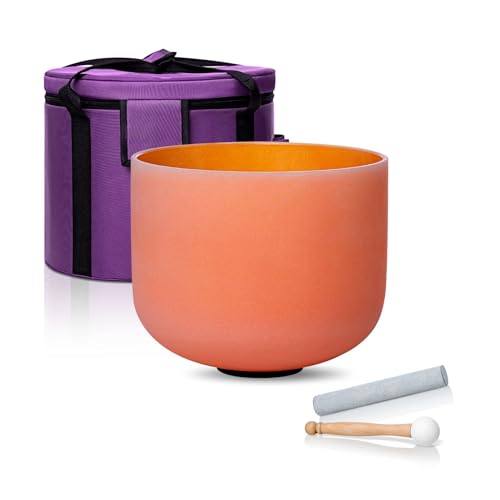 8 Inch Orange D Note 432hz Sacral Chakra Crystal Singing Bowl Healing with Carrying Case and Rubber Mallet Suede Strikers Oring - color: Orange D Note, size: 8 inch