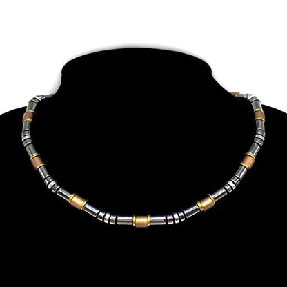 Healing Stress Anxiety Meditation Grounding Energy Gemstone Necklace Series - color: Black & Bronze Hematite -6 mm- Stone Tube Beads