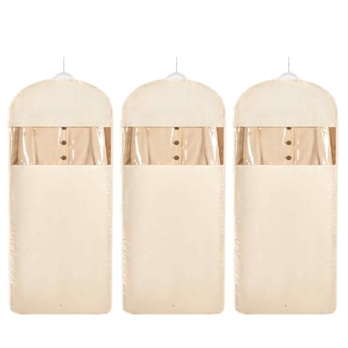 Space Saving Hanging Garment Bag with Self Compression Zipper，Dust Cover Clothes Bags for Down Coat,Dress,Suit，Closet Storage Organizer for Home Travel Use(Beige, XL) - color: Beige, size: 3pcsXL