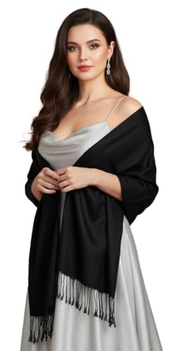 Pashmina Shawls Wraps for Women. Dress Cover Up Formal. Cashmere Feel Wrap for Evening Dress. - color: Deep Black