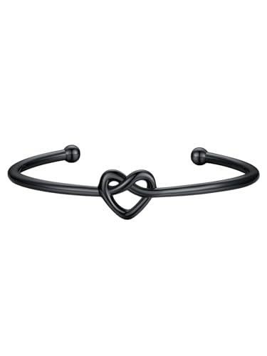 U7 Unisex Simple Cuff Bracelet 18K Real Gold Platinum Plated Fine Bracelets Fashion Jewelry Open Bangle Cuff Bracelets, Twisted or Heart Style - color: D.Knot Bracelet-Black