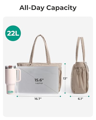 BAGSMART Yoga Tote Bag for Women with Knotted Handle, Lightweight Pilates Bag with Yoga Mat Holder, Gym Bag for Work Travel - color: Cream
