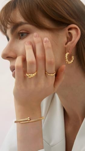 POTESSA 18K Gold Plated Cuff Bracelets Adjustable Dainty Bangle Handemade Jewelry for Women - style: Nail