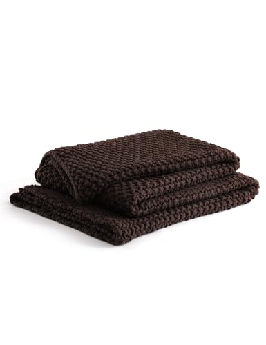 YnM Chunky Cotton Knit Throw Blanket, Cable Knit Throws for Bed Couch Sofa, Comfy & Relaxing, Decorative Piece for Farmhouse Modern Boho Rustic Scandinavian Chic Vibe, Chocolate Brown 50x60 Inches - color: Chocolate Brown - Medium Weight, size: Throw