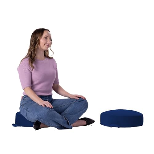 FDP Overstuffed 16 inch Round Velvety and Vinyl Floor Cushions with Handles Flexible Seating for Home, Lounge, Yoga Studio, Deluxe Foam (2-Piece) - Eclipse - color: Eclipse