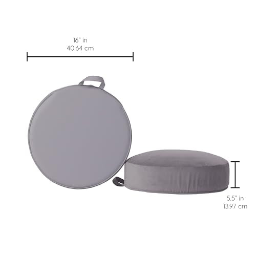 FDP Overstuffed 16 inch Round Velvety and Vinyl Floor Cushions with Handles Flexible Seating for Home, Lounge, Yoga Studio, Deluxe Foam (2-Piece) - Smoke - color: Smoke