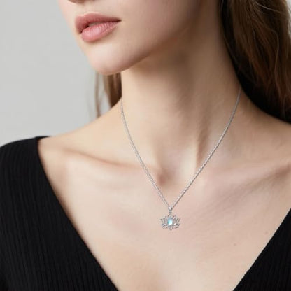 Lotus Necklaces for Women 925 Sterling Silver 7 Chakra/Yin Yang Pendant Necklace Spiritual Lotus Jewelry Birthday Yoga Gifts - style: Moonstone-Lotus