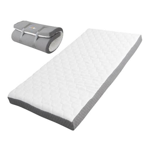 EMOOR Japanese Futon Mattress Roll-Type Relax-2 Small-Twin, High-Resilience Removable & Washable Cover Guest use Tatami Floor Sleeping Space-Saving Minimalist
