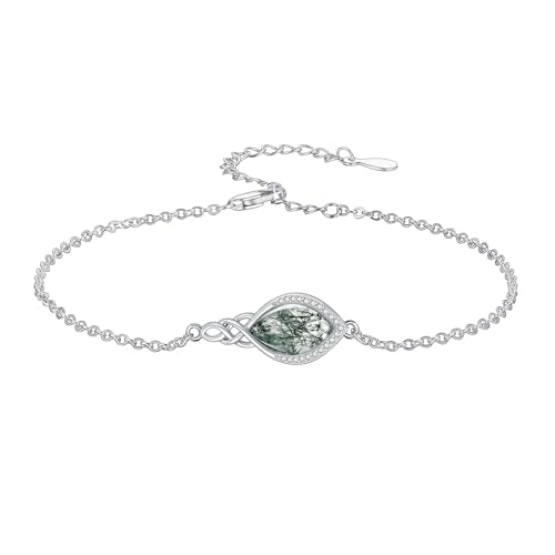 PELOVNY Celtic Knot Bracelet for Women 925 Sterling Silver Infinity Gemstone/Birthstone Bracelets Birthday Christmas Jewelry Gifts for Mom Daughter Wife - color: 03-Moss Agate