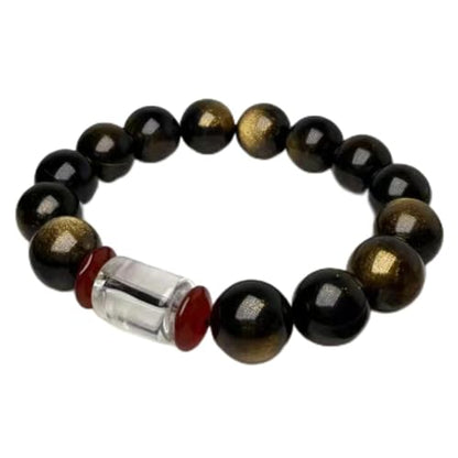 12mm Black Obsidian Bracelet for Men – Large Bead Chunky Stone Bracelet, Bold Masculine Style with Natural Protection Energy, Adjustable Habit Reminder & Stress Relief Jewelry Gift
